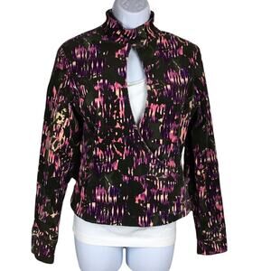 Versace Jacket Corduroy Floral Print Keyhole Cutout Long Sleeve Women's IT 42‎